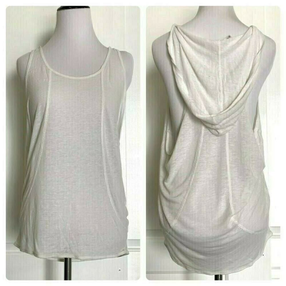 TRESICS White Summer Sleeveless Muscle Tank Hooded Lightweight Top Semi Sheer M